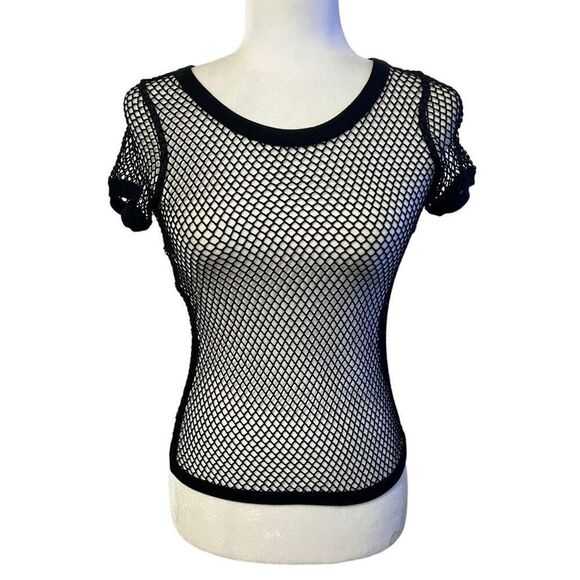 MOSCHINO NWT !! Iconic Open-Knit Short-Sleeve Mesh Top BOUTIQUE COLLECTION Black - Picture 1 of 11